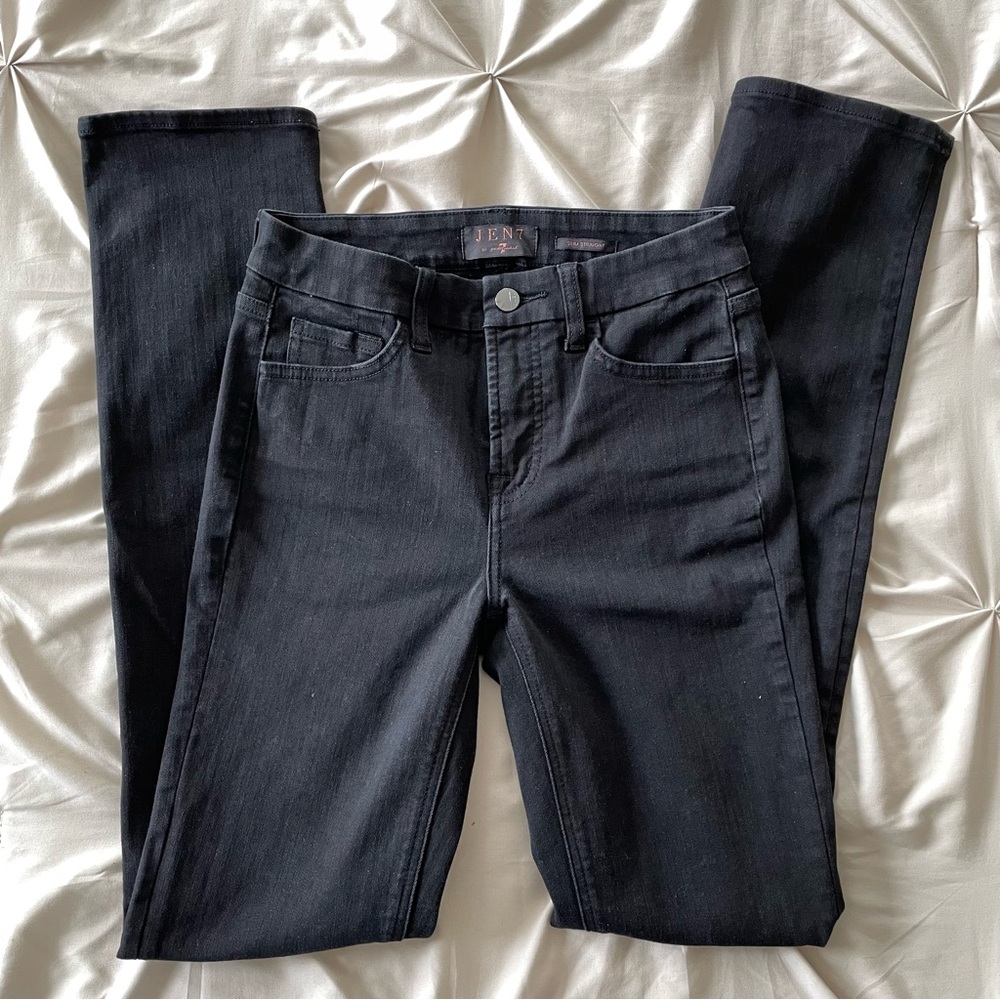 Jen7 black slim straight jeans